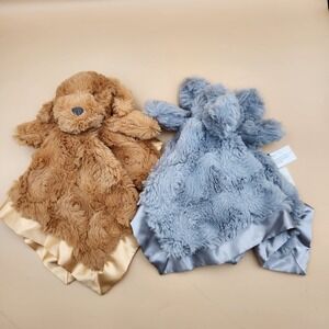 Cloud Island Target Golden Dog Grey Elephant Lovey Security Blanket Satin Lot 2